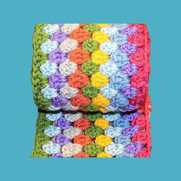 Bold Colorful Hand Crocheted Scarf with Fringe | Winter Accessory for Cozy Style - Picture 7 of 7